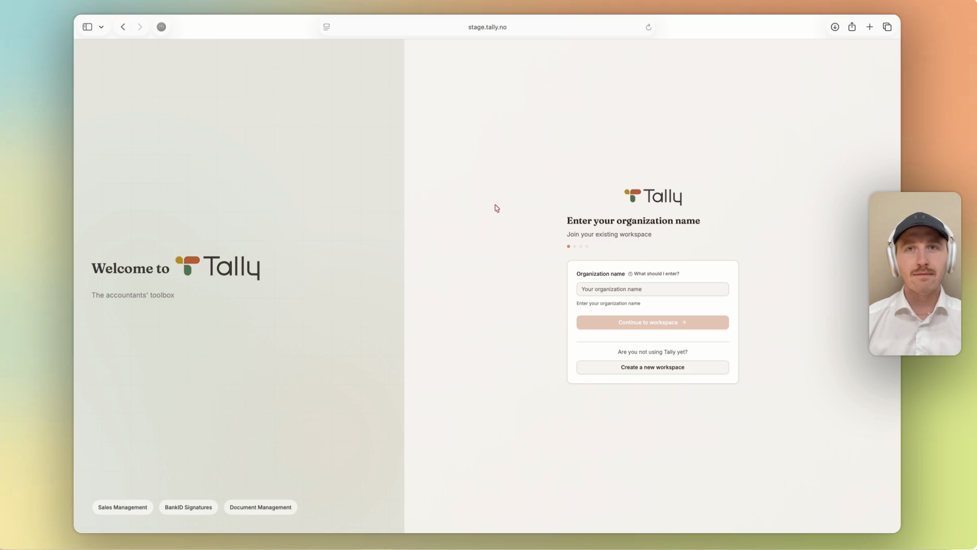 Tally onboarding: opprett organisasjon
